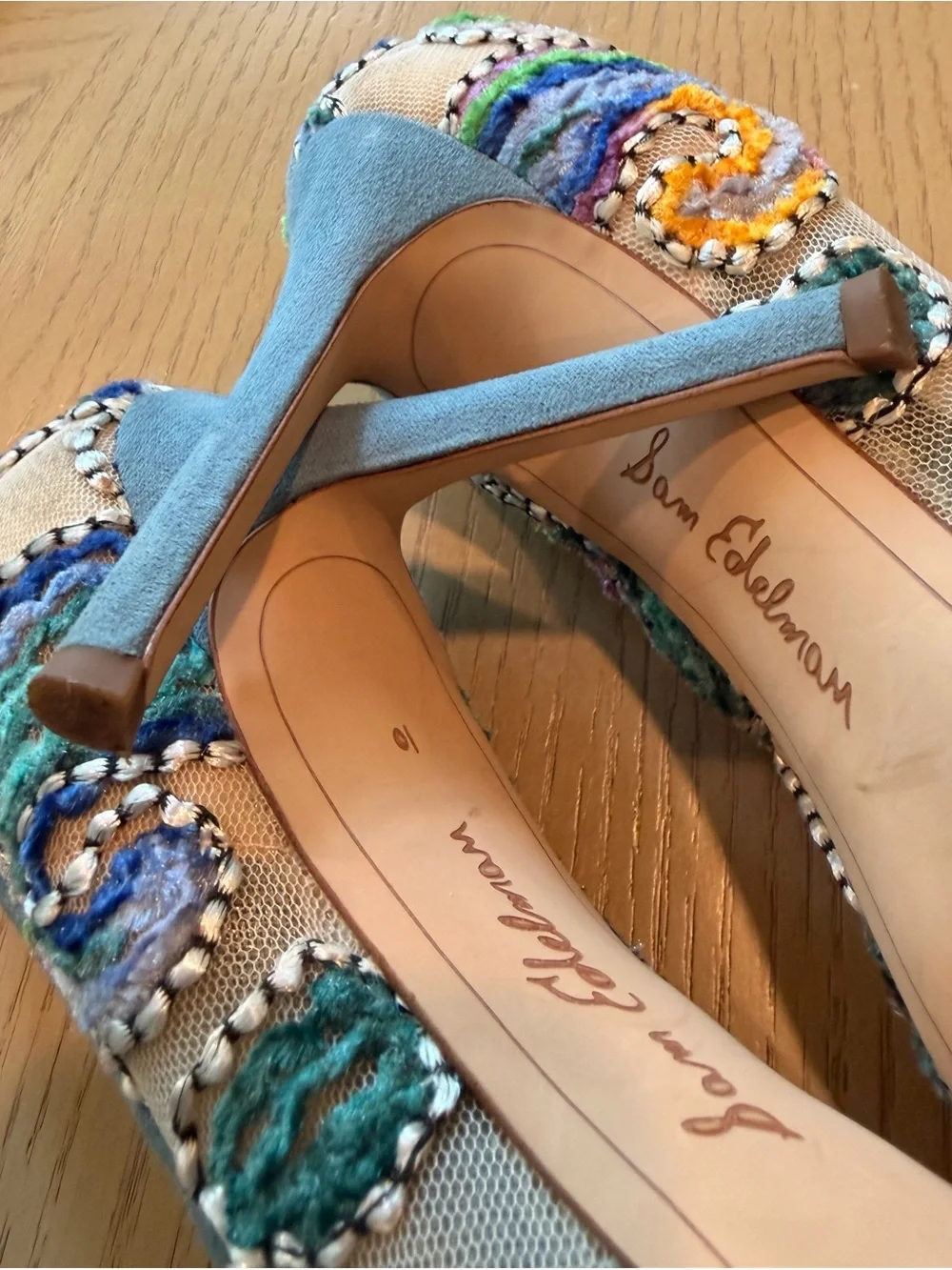Sam Edelman Multicolor Embroidered Pointed Toe Heels